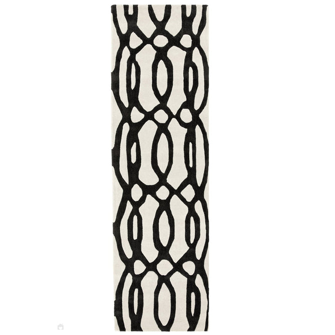 Matrix MAX35 Wire Modern Geometric Hand-Woven High-Density Soft Textured Shimmer Wool & Viscose Blend White/Black Runner-Asiatic Carpets-Rug Love - The Most Loved Rug Store
