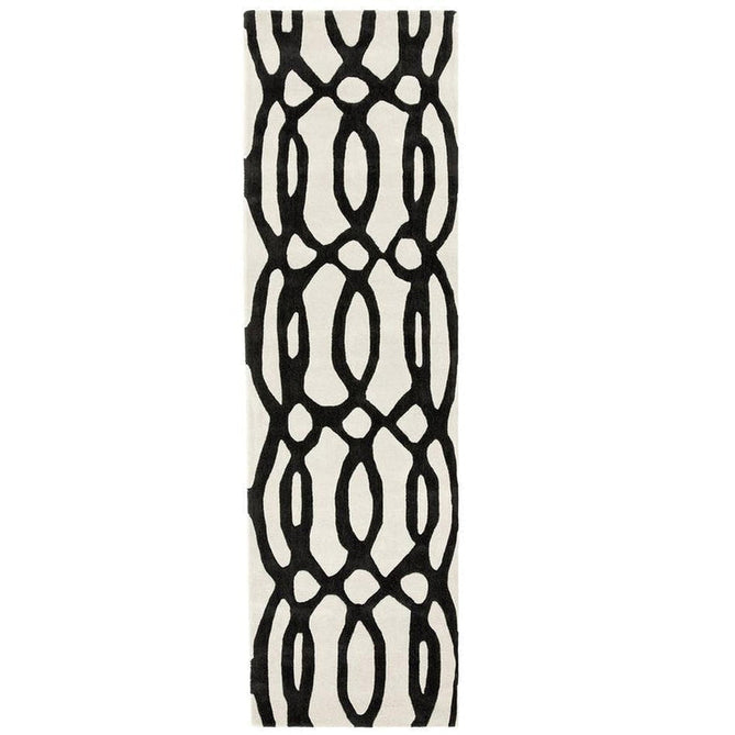 Matrix MAX35 Wire Modern Geometric Hand-Woven High-Density Soft Textured Shimmer Wool & Viscose Blend White/Black Runner-Asiatic Carpets-Rug Love - The Most Loved Rug Store