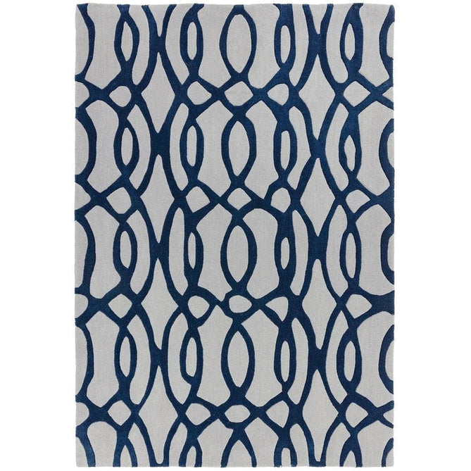 Matrix MAX36 Wire Modern Geometric Hand-Woven High-Density Soft Textured Shimmer Wool & Viscose Mix Soft Grey/Deep Navy Blue Rug-Asiatic Carpets-Rug Love - The Most Loved Rug Store