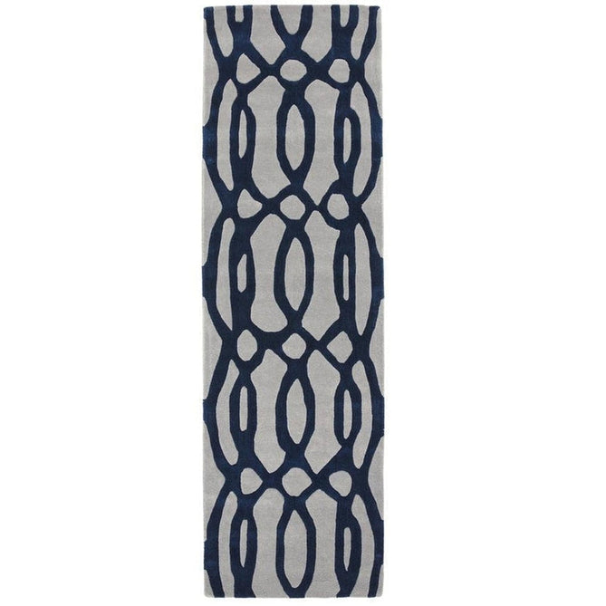 Matrix MAX36 Wire Modern Geometric Hand-Woven High-Density Soft Textured Shimmer Wool & Viscose Mix Soft Grey/Deep Navy Blue Runner-Asiatic Carpets-Rug Love - The Most Loved Rug Store