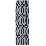 Matrix MAX36 Wire Modern Geometric Hand-Woven High-Density Soft Textured Shimmer Wool & Viscose Mix Soft Grey/Navy Blue Runner