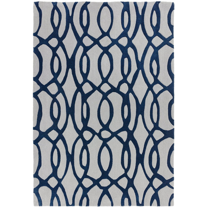 Matrix MAX36 Wire Modern Geometric Hand-Woven High-Density Soft Textured Wool&Viscose Mix Soft Grey/Navy Blue Runner-Asiatic Carpets-Rug Love - The Most Loved Rug Store
