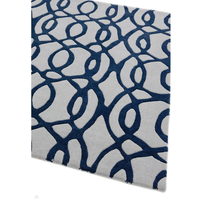 Matrix MAX36 Wire Modern Geometric Hand-Woven High-Density Soft Textured Wool&Viscose Mix Soft Grey/Navy Blue Runner-Asiatic Carpets-Rug Love - The Most Loved Rug Store