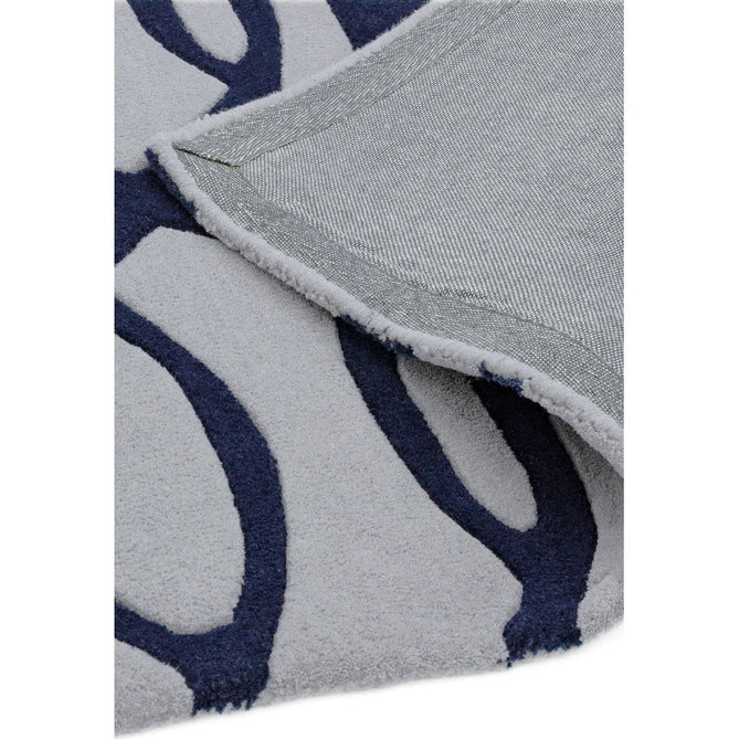 Matrix MAX36 Wire Modern Geometric Hand-Woven High-Density Soft Textured Wool&Viscose Mix Soft Grey/Navy Blue Runner-Asiatic Carpets-Rug Love - The Most Loved Rug Store