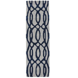 Matrix MAX36 Wire Modern Geometric Hand-Woven High-Density Soft Textured Wool&Viscose Mix Soft Grey/Navy Blue Runner