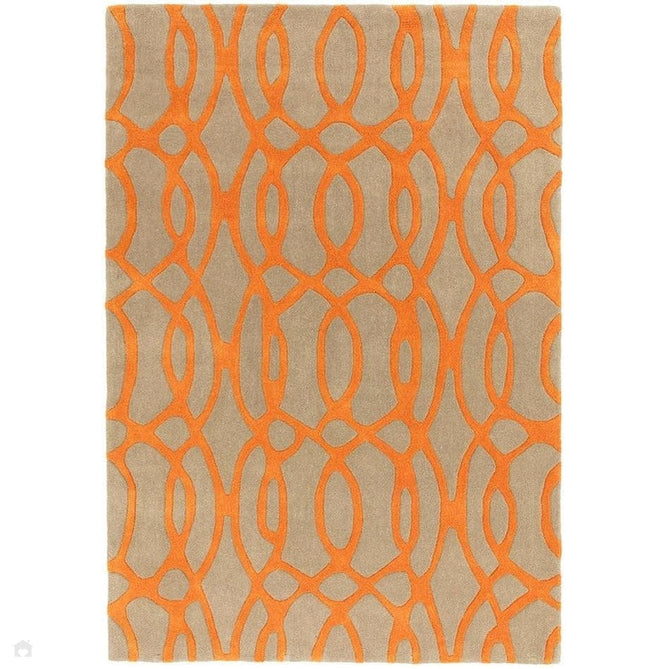 Matrix MAX37 Wire Modern Geometric Hand-Woven High-Density Soft Textured Shimmer Wool & Viscose Blend Warm Beige/Burnt Orange Rug-Asiatic Carpets-Rug Love - The Most Loved Rug Store