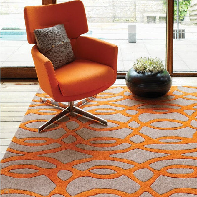 Matrix MAX37 Wire Modern Geometric Hand-Woven High-Density Soft Textured Shimmer Wool & Viscose Blend Warm Beige/Burnt Orange Rug-Asiatic Carpets-Rug Love - The Most Loved Rug Store