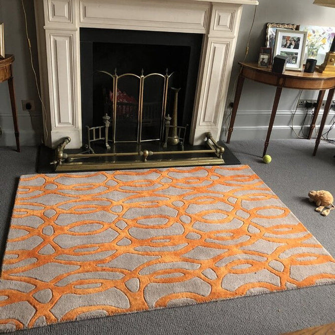 Matrix MAX37 Wire Modern Geometric Hand-Woven High-Density Soft Textured Shimmer Wool & Viscose Blend Warm Beige/Burnt Orange Rug-Asiatic Carpets-Rug Love - The Most Loved Rug Store