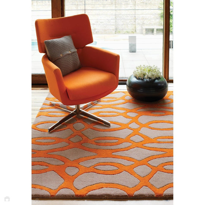 Matrix MAX37 Wire Modern Geometric Hand-Woven High-Density Soft Textured Shimmer Wool & Viscose Blend Warm Beige/Burnt Orange Rug-Asiatic Carpets-Rug Love - The Most Loved Rug Store
