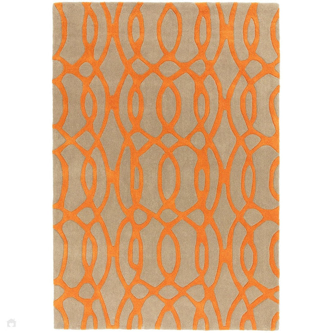 Matrix MAX37 Wire Modern Geometric Hand-Woven High-Density Soft Textured Shimmer Wool & Viscose Blend Warm Beige/Burnt Orange Rug-Asiatic Carpets-Rug Love - The Most Loved Rug Store