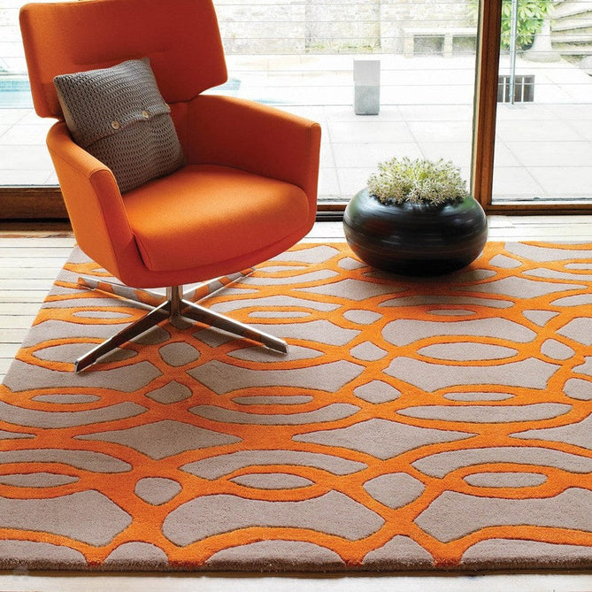 Matrix MAX37 Wire Modern Geometric Hand-Woven High-Density Soft Textured Shimmer Wool & Viscose Blend Warm Beige/Burnt Orange Rug-Asiatic Carpets-Rug Love - The Most Loved Rug Store