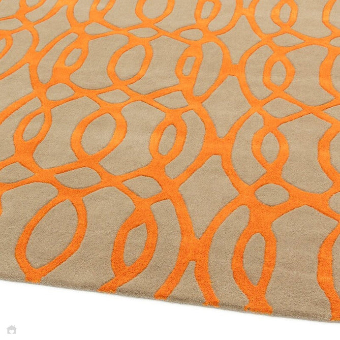 Matrix MAX37 Wire Modern Geometric Hand-Woven High-Density Soft Textured Shimmer Wool & Viscose Blend Warm Beige/Burnt Orange Rug-Asiatic Carpets-Rug Love - The Most Loved Rug Store