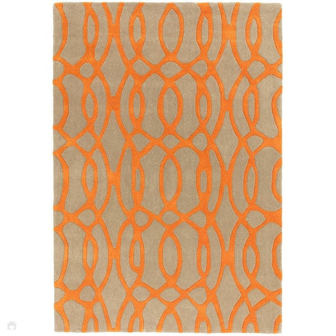 Matrix MAX37 Wire Modern Geometric Hand-Woven High-Density Soft Textured Shimmer Wool & Viscose Blend Warm Beige/Burnt Orange Rug-Asiatic Carpets-Rug Love - The Most Loved Rug Store