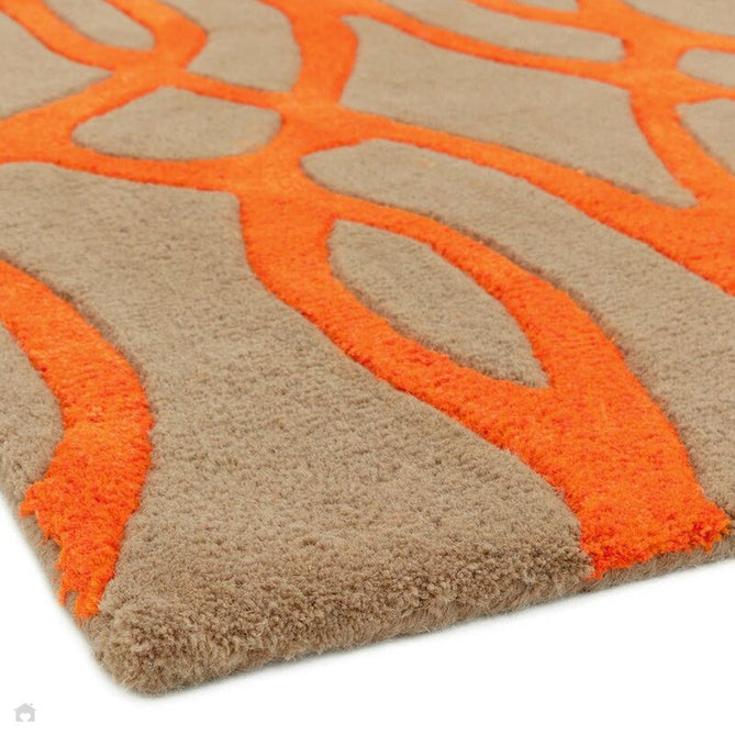 Matrix MAX37 Wire Modern Geometric Hand-Woven High-Density Soft Textured Shimmer Wool & Viscose Blend Warm Beige/Burnt Orange Runner-Asiatic Carpets-Rug Love - The Most Loved Rug Store