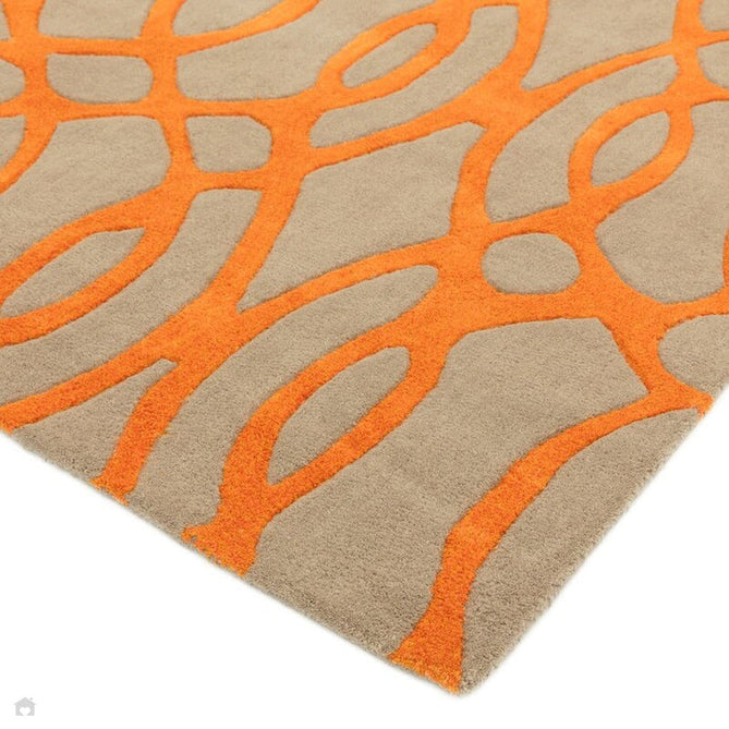 Matrix MAX37 Wire Modern Geometric Hand-Woven High-Density Soft Textured Shimmer Wool & Viscose Blend Warm Beige/Burnt Orange Runner-Asiatic Carpets-Rug Love - The Most Loved Rug Store