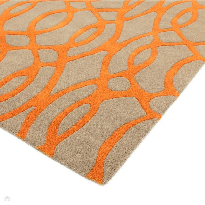 Matrix MAX37 Wire Modern Geometric Hand-Woven High-Density Soft Textured Shimmer Wool & Viscose Blend Warm Beige/Burnt Orange Runner-Asiatic Carpets-Rug Love - The Most Loved Rug Store