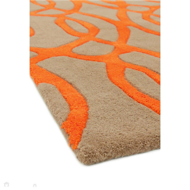 Matrix MAX37 Wire Modern Geometric Hand-Woven High-Density Soft Textured Shimmer Wool & Viscose Blend Warm Beige/Burnt Orange Runner-Asiatic Carpets-Rug Love - The Most Loved Rug Store