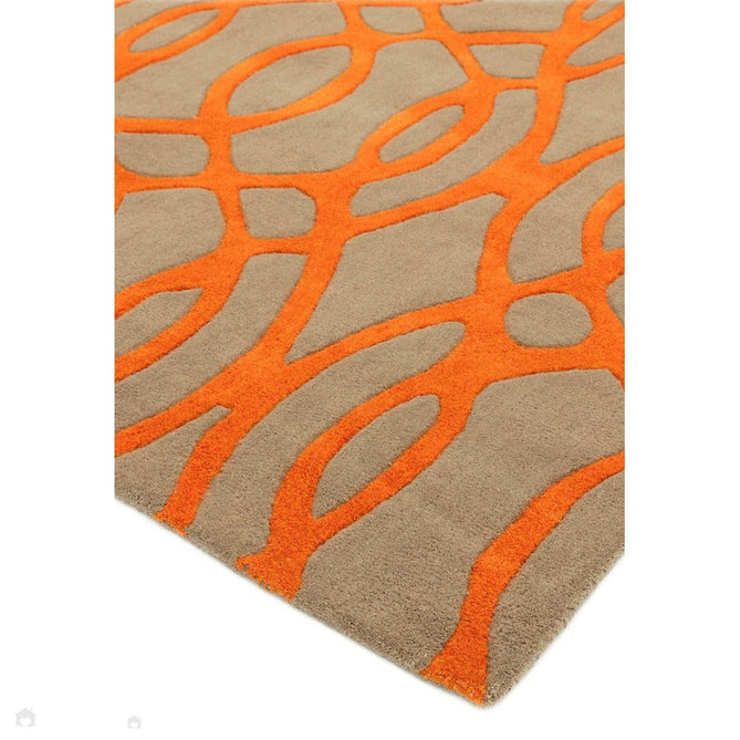 Matrix MAX37 Wire Modern Geometric Hand-Woven High-Density Soft Textured Wool&Viscose Mix Orange/Beige/Light Brown Runner-Asiatic Carpets-Rug Love - The Most Loved Rug Store