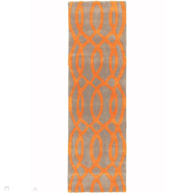Matrix MAX37 Wire Modern Geometric Hand-Woven High-Density Soft Textured Wool&Viscose Mix Orange/Beige/Light Brown Runner-Asiatic Carpets-Rug Love - The Most Loved Rug Store