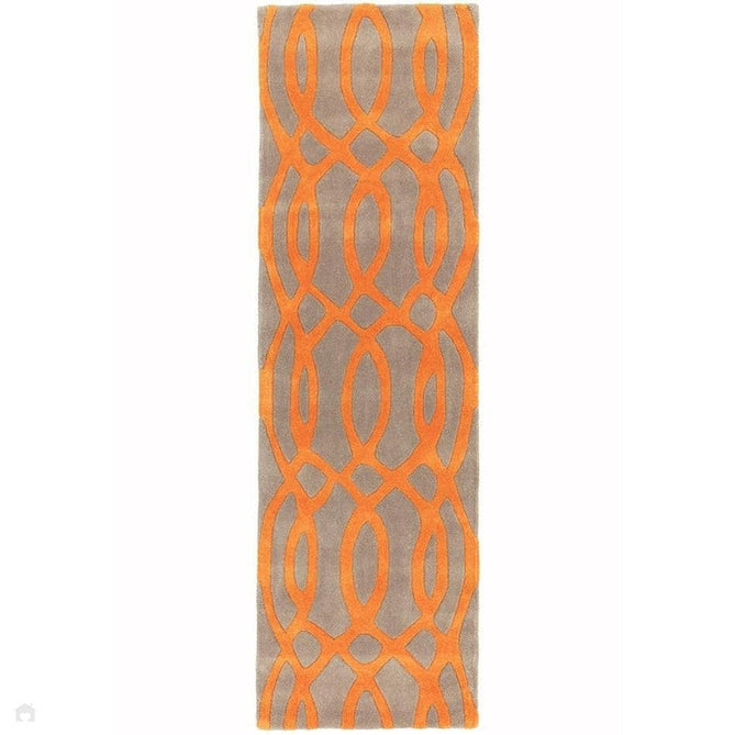 Matrix MAX37 Wire Modern Geometric Hand-Woven High-Density Soft Textured Wool&Viscose Mix Orange/Beige/Light Brown Runner-Asiatic Carpets-Rug Love - The Most Loved Rug Store