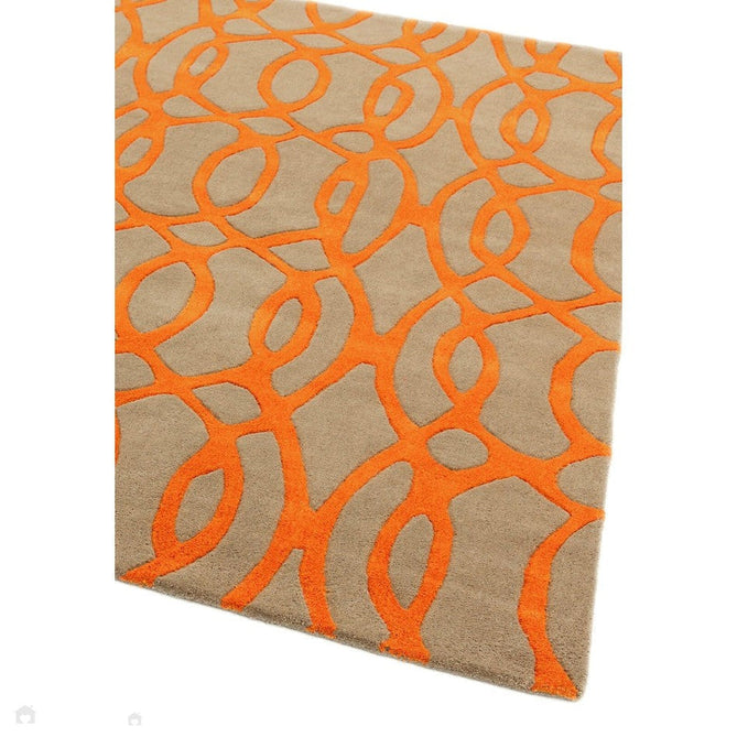 Matrix MAX37 Wire Modern Geometric Hand-Woven High-Density Soft Textured Wool&Viscose Mix Orange/Beige/Light Brown Runner-Asiatic Carpets-Rug Love - The Most Loved Rug Store