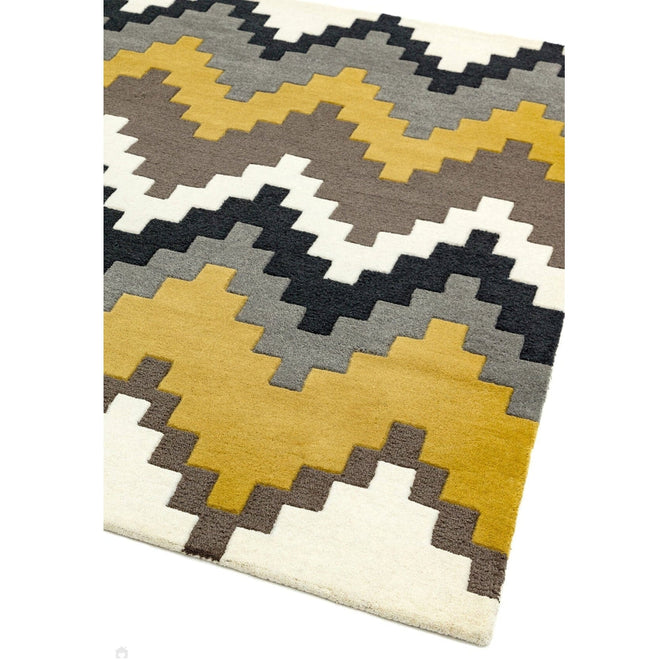 Matrix MAX69 Cuzzo Modern Geometric Hand-Woven High-Density Soft Textured Wool&Viscose Mix Mustard/Multi Rug-Asiatic Carpets-Rug Love - The Most Loved Rug Store