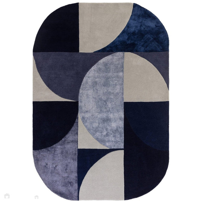 Matrix MAX74 Oval Modern Geometric Metallic Shimmer Hand-Woven High-Density Soft Textured Shimmer Wool&Viscose Blend Deep Indigo Blue/Navy/Steel Blue/Slate Grey/Charcoal Rug-Asiatic Carpets-Rug Love - The Most Loved Rug Store