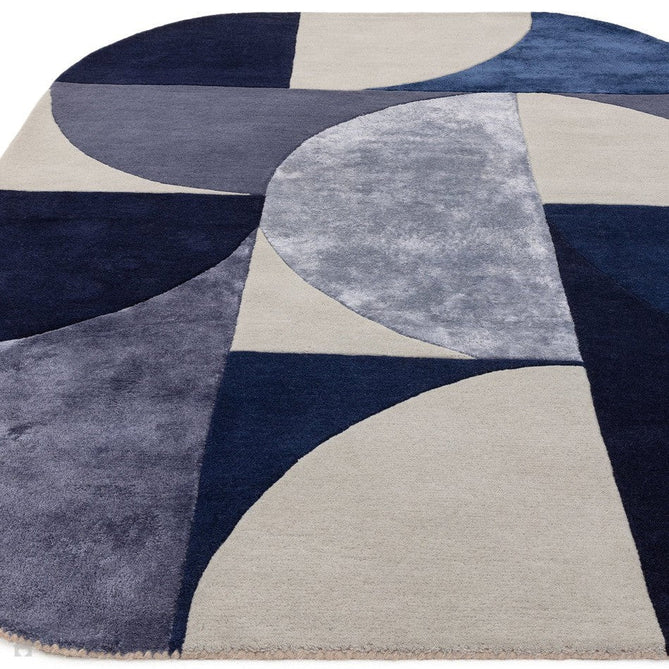 Matrix MAX74 Oval Modern Geometric Metallic Shimmer Hand-Woven High-Density Soft Textured Shimmer Wool&Viscose Blend Deep Indigo Blue/Navy/Steel Blue/Slate Grey/Charcoal Rug-Asiatic Carpets-Rug Love - The Most Loved Rug Store