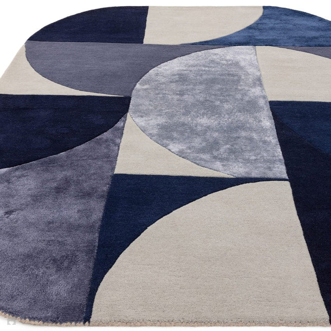 Matrix MAX74 Oval Modern Geometric Metallic Shimmer Hand-Woven High-Density Soft Textured Shimmer Wool&Viscose Blend Deep Indigo Blue/Navy/Steel Blue/Slate Grey/Charcoal Rug-Asiatic Carpets-Rug Love - The Most Loved Rug Store