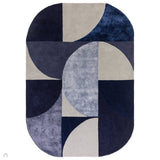 Matrix MAX74 Oval Modern Geometric Metallic Shimmer Hand-Woven High-Density Soft Textured Wool&Viscose Blend Indigo Blue Rug