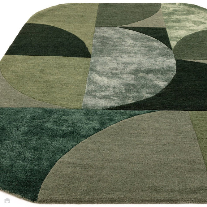 Matrix MAX75 Oval Modern Geometric Metallic Shimmer Hand-Woven High-Density Soft Textured Shimmer Wool&Viscose Blend Forest Green/Emerald/Olive/Moss/Charcoal Green Rug-Asiatic Carpets-Rug Love - The Most Loved Rug Store