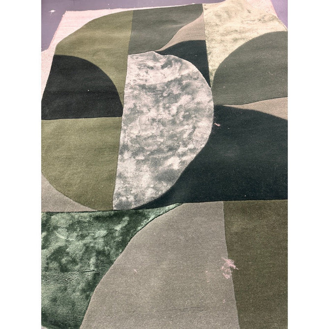 Matrix MAX75 Oval Modern Geometric Metallic Shimmer Hand-Woven High-Density Soft Textured Shimmer Wool&Viscose Blend Forest Green/Emerald/Olive/Moss/Charcoal Green Rug-Asiatic Carpets-Rug Love - The Most Loved Rug Store
