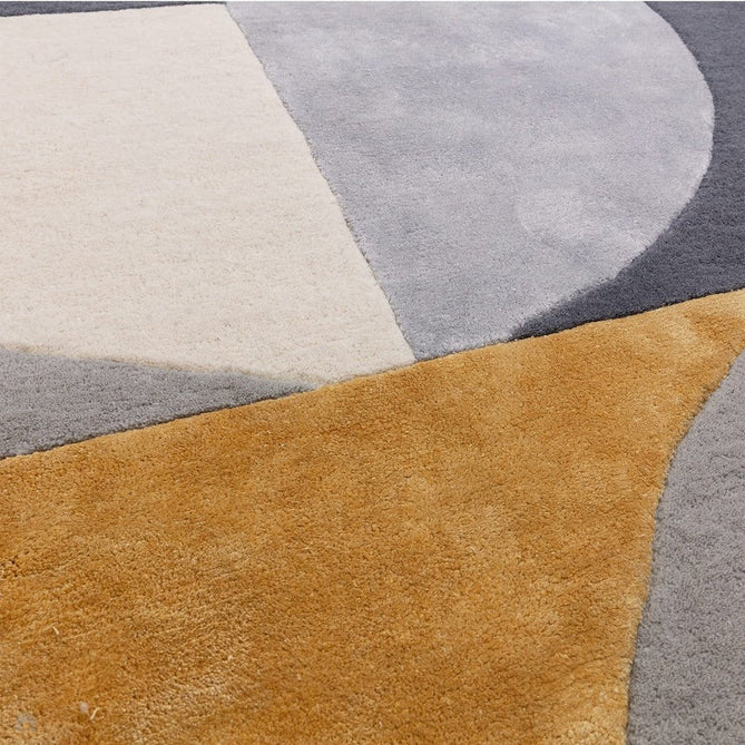 Matrix MAX76 Oval Modern Geometric Metallic Shimmer Hand-Woven High-Density Soft Textured Shimmer Wool&Viscose Blend Sunset Yellow/Muted Ochre/Charcoal/Grey/Beige/Ivory Rug-Asiatic Carpets-Rug Love - The Most Loved Rug Store