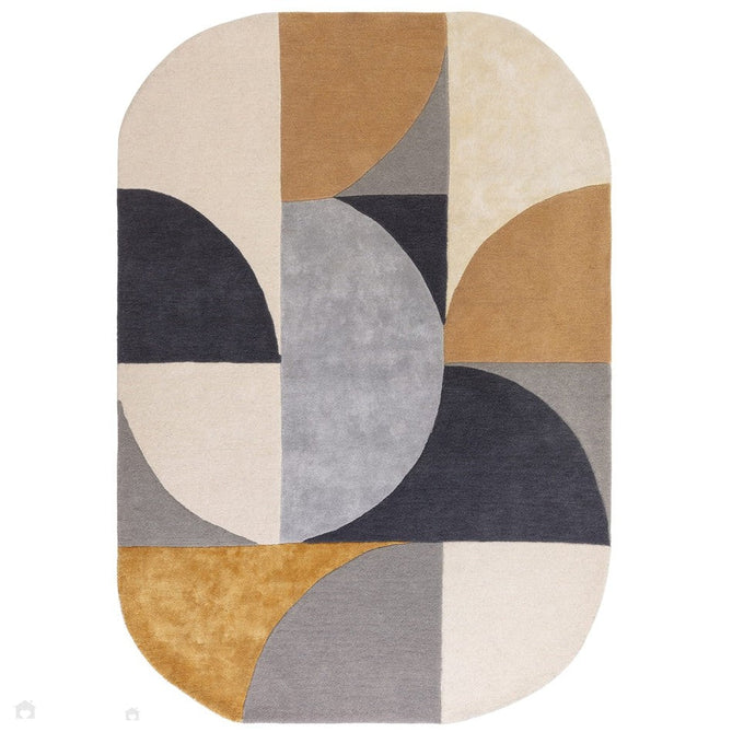 Matrix MAX76 Oval Modern Geometric Metallic Shimmer Hand-Woven High-Density Soft Textured Shimmer Wool&Viscose Blend Sunset Yellow/Muted Ochre/Charcoal/Grey/Beige/Ivory Rug-Asiatic Carpets-Rug Love - The Most Loved Rug Store