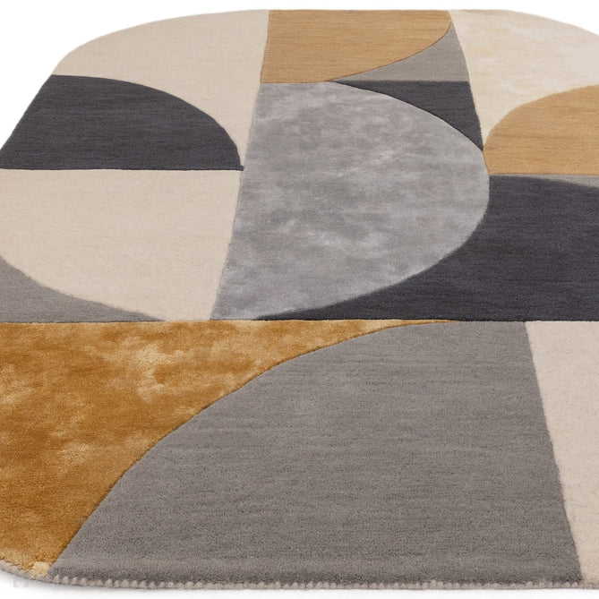 Matrix MAX76 Oval Modern Geometric Metallic Shimmer Hand-Woven High-Density Soft Textured Shimmer Wool&Viscose Blend Sunset Yellow/Muted Ochre/Charcoal/Grey/Beige/Ivory Rug-Asiatic Carpets-Rug Love - The Most Loved Rug Store