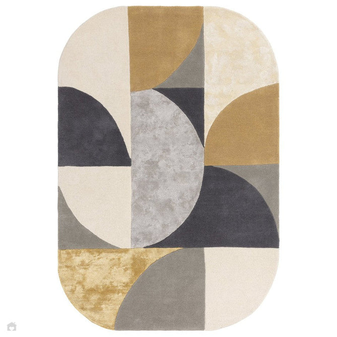 Matrix MAX76 Oval Modern Geometric Metallic Shimmer Hand-Woven High-Density Soft Textured Shimmer Wool&Viscose Blend Sunset Yellow/Muted Ochre/Charcoal/Grey/Beige/Ivory Rug-Asiatic Carpets-Rug Love - The Most Loved Rug Store