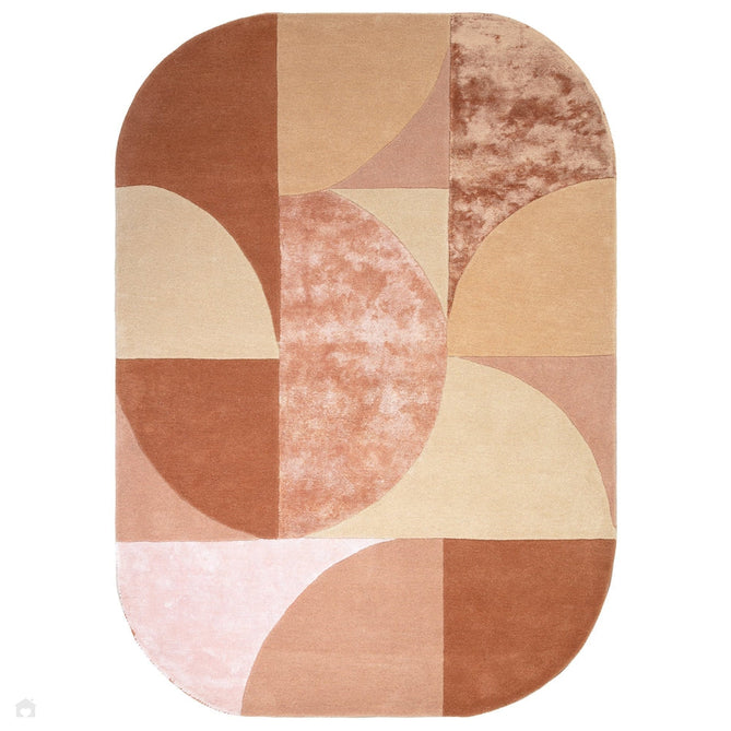 Matrix MAX78 Oval Modern Geometric Metallic Shimmer Hand-Woven High-Density Soft Textured Shimmer Wool&Viscose Blend Earth Brown/Terracotta/Blush/Peach/Sandy Beige/Ivory Rug-Asiatic Carpets-Rug Love - The Most Loved Rug Store