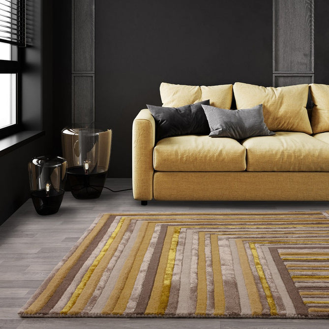 Matrix MAX79 Network Modern Geometric Hand-Woven High-Density Soft Textured Shimmer Wool & Viscose Blend Soft Beige/Warm Gold/Mustard/Muted Taupe/Rich Brown Rug-Asiatic Carpets-Rug Love - The Most Loved Rug Store