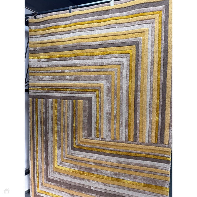 Matrix MAX79 Network Modern Geometric Hand-Woven High-Density Soft Textured Shimmer Wool & Viscose Blend Soft Beige/Warm Gold/Mustard/Muted Taupe/Rich Brown Rug-Asiatic Carpets-Rug Love - The Most Loved Rug Store