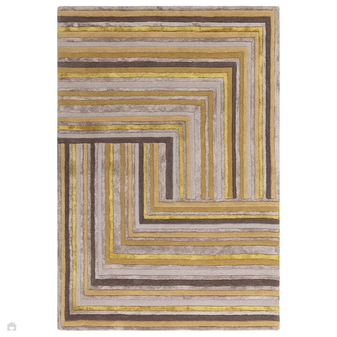 Matrix MAX79 Network Modern Geometric Hand-Woven High-Density Soft Textured Shimmer Wool & Viscose Blend Soft Beige/Warm Gold/Mustard/Muted Taupe/Rich Brown Rug-Asiatic Carpets-Rug Love - The Most Loved Rug Store