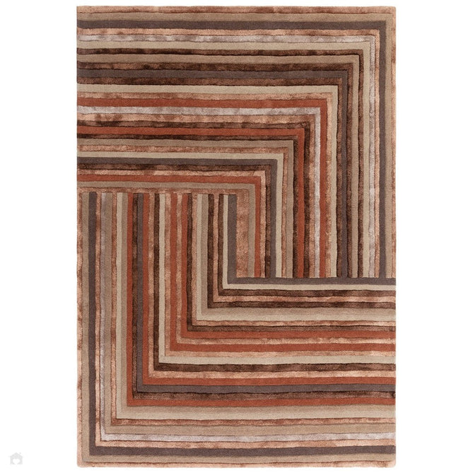 Matrix MAX80 Network Modern Geometric Hand-Woven High-Density Soft Textured Shimmer Wool & Viscose Blend Terracotta/Rust Brown/Taupe/Beige/Dark Brown Rug-Asiatic Carpets-Rug Love - The Most Loved Rug Store