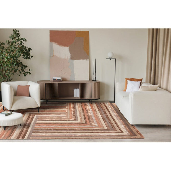 Matrix MAX80 Network Modern Geometric Hand-Woven High-Density Soft Textured Shimmer Wool & Viscose Blend Terracotta/Rust Brown/Taupe/Beige/Dark Brown Rug-Asiatic Carpets-Rug Love - The Most Loved Rug Store