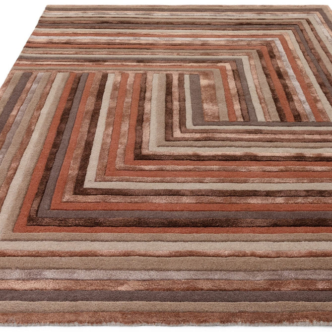 Matrix MAX80 Network Modern Geometric Hand-Woven High-Density Soft Textured Shimmer Wool & Viscose Blend Terracotta/Rust Brown/Taupe/Beige/Dark Brown Rug-Asiatic Carpets-Rug Love - The Most Loved Rug Store