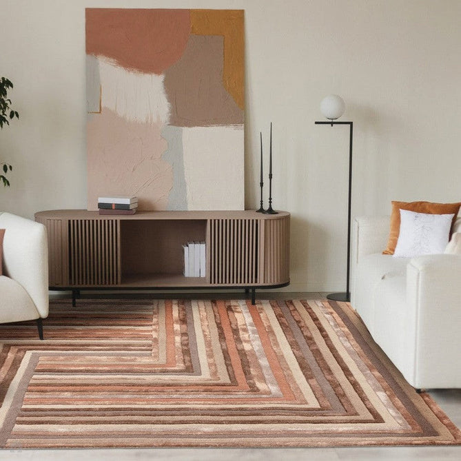 Matrix MAX80 Network Modern Geometric Hand-Woven High-Density Soft Textured Shimmer Wool & Viscose Blend Terracotta/Rust Brown/Taupe/Beige/Dark Brown Rug-Asiatic Carpets-Rug Love - The Most Loved Rug Store
