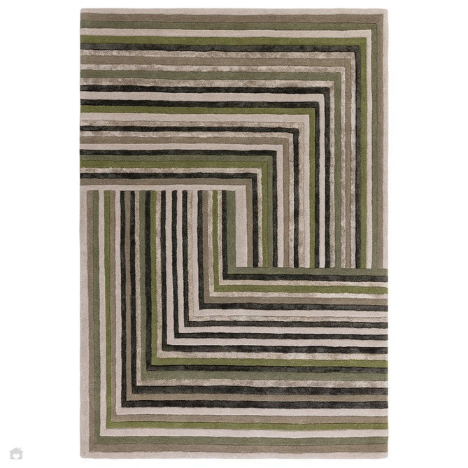 Matrix MAX82 Network Modern Geometric Hand-Woven High-Density Soft Textured Wool&Viscose Mix Forest Green Rug-Asiatic Carpets-Rug Love - The Most Loved Rug Store
