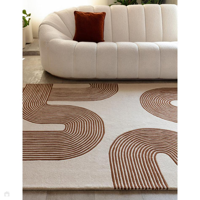 Matrix MAX85 Arches Modern Geometric Hand-Woven High-Density Soft Textured Shimmer Wool & Viscose Blend Soft Ivory/Amber Brown Rug-Asiatic Carpets-Rug Love - The Most Loved Rug Store