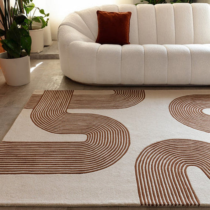Matrix MAX85 Arches Modern Geometric Hand-Woven High-Density Soft Textured Shimmer Wool & Viscose Blend Soft Ivory/Amber Brown Rug-Asiatic Carpets-Rug Love - The Most Loved Rug Store
