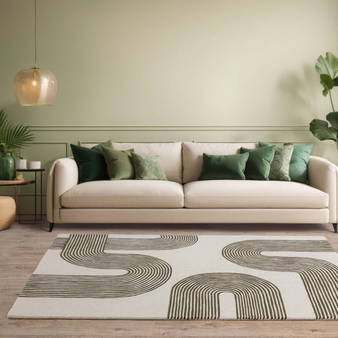 Matrix MAX86 Arches Modern Geometric Hand-Woven High-Density Soft Textured Shimmer Wool & Viscose Blend Soft Ivory/Deep Forest Green Rug-Asiatic Carpets-Rug Love - The Most Loved Rug Store