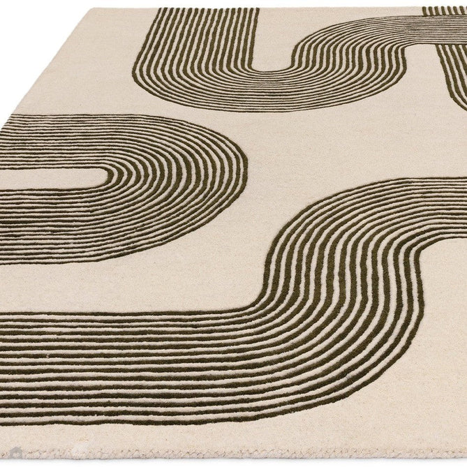 Matrix MAX86 Arches Modern Geometric Hand-Woven High-Density Soft Textured Shimmer Wool & Viscose Blend Soft Ivory/Deep Forest Green Rug-Asiatic Carpets-Rug Love - The Most Loved Rug Store