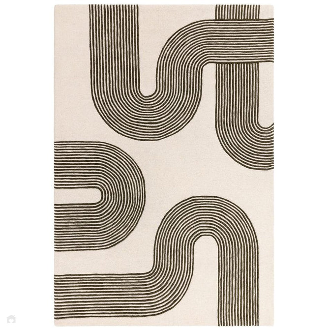 Matrix MAX86 Arches Modern Geometric Hand-Woven High-Density Soft Textured Shimmer Wool & Viscose Blend Soft Ivory/Deep Forest Green Rug-Asiatic Carpets-Rug Love - The Most Loved Rug Store